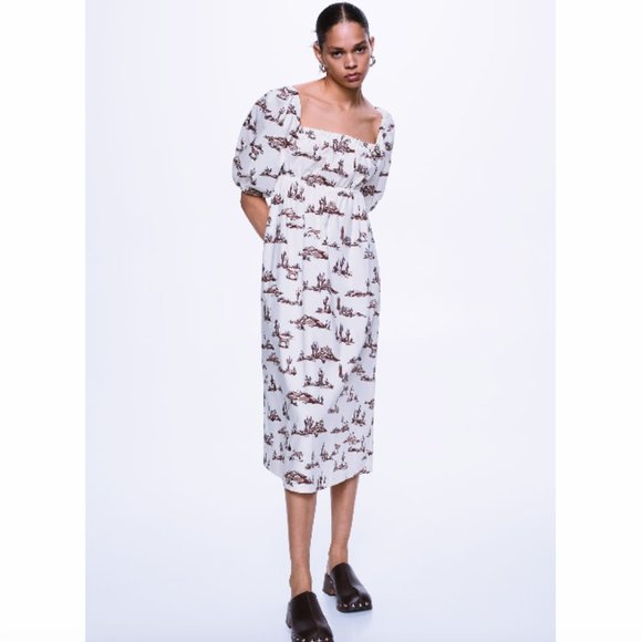 🔥SALE🔥MANGO NWT Desert Horse Print Lace-Up Midi Dress Size 2 - Picture 5 of 8